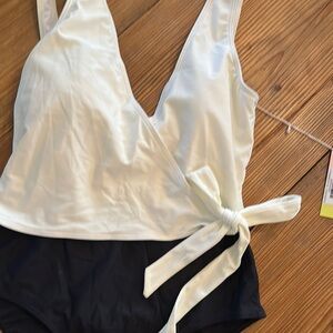 SUMMERSALT Stylish Black and White Wrap Swimsuit